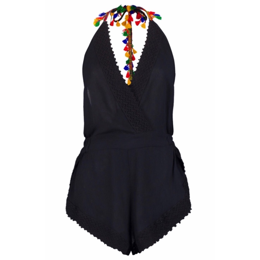NWT Tassel Trim Black Romper